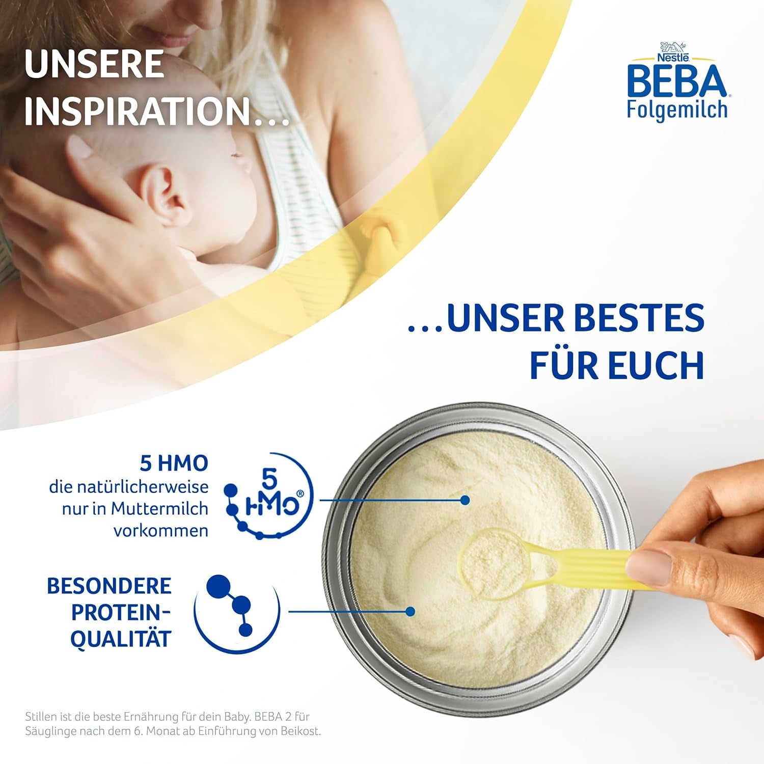 BEBA 2 - Latte di proseguimento dopo 6 mesi, con complesso 5 HMO, contenuto proteico adatto all'età, senza lattosio, senza olio di palma, senza olio di pesce, alimenti per l'infanzia, latte in polvere per bambini, confezione da 3 (3 x 800 g)