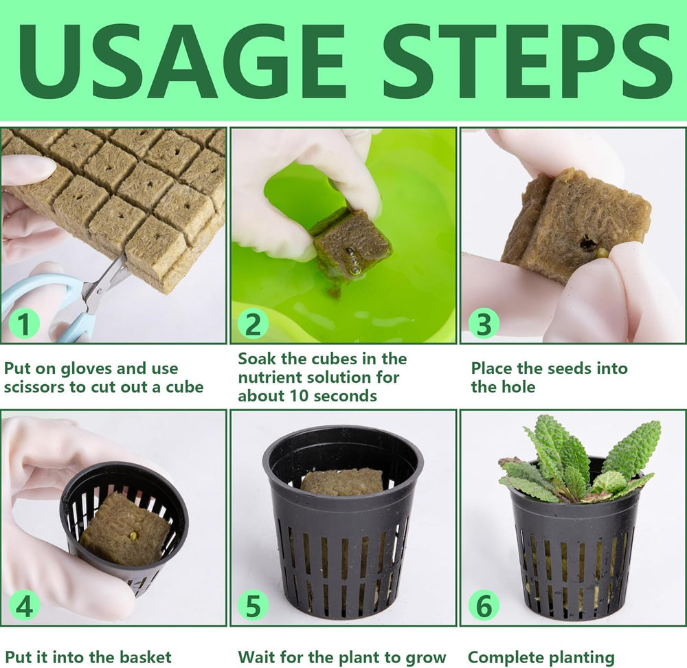 Kit rete Hydrokultur Pflanzen da 76 pezzi -20 pezzi 2 pollici (5 cm)-Topfbecher mit geschlitztem Netz, 36 pezzi Steinwolle Anzucht, 20 pezzi articolo Selbstbewässernde Dochtschnur aus Baumwolle für Hydrokultur