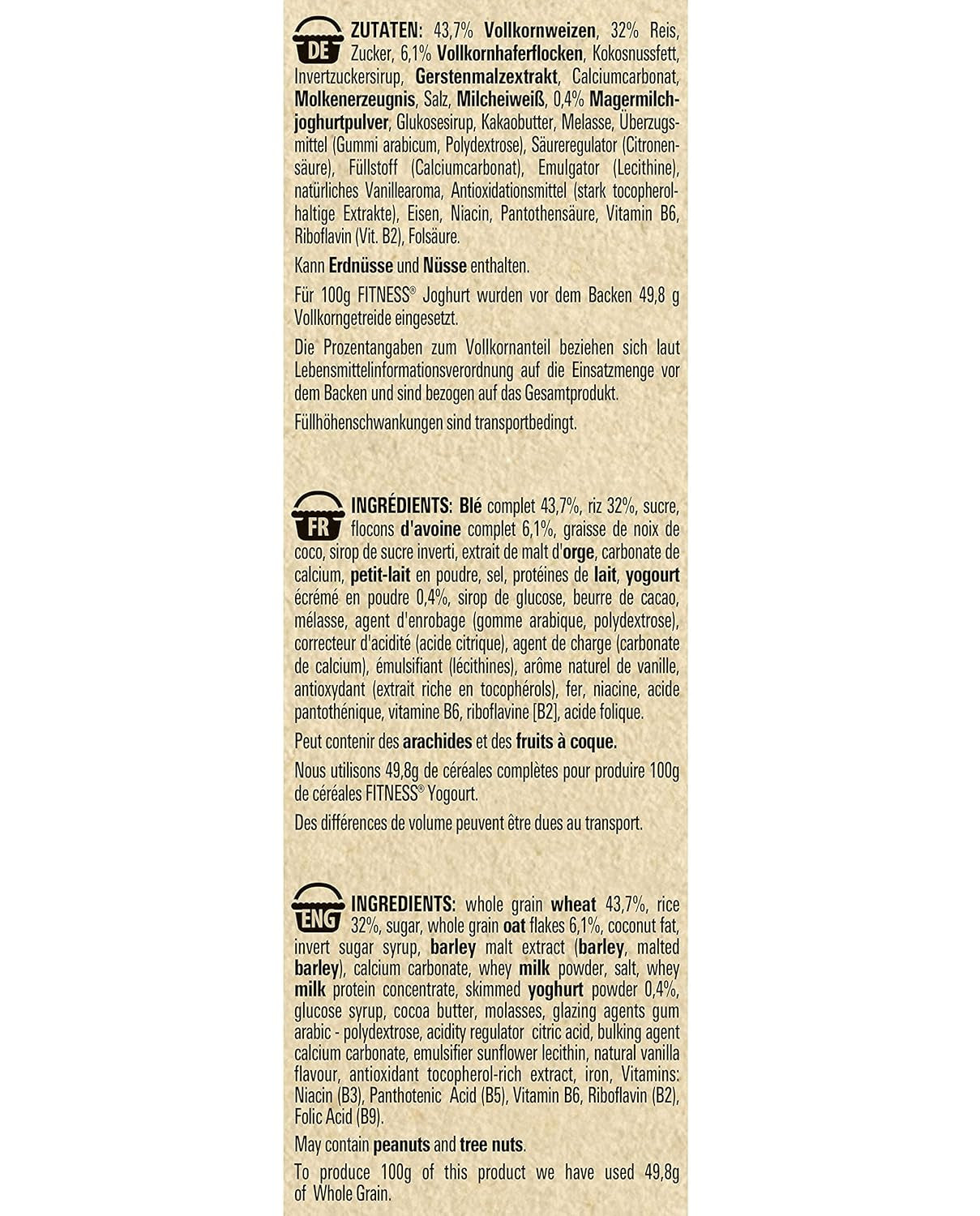 Nestlé Fitness Yogurt cereali integrali per la colazione con gusto parziale di yogurt, confezione da 4 (4 x 350 g)