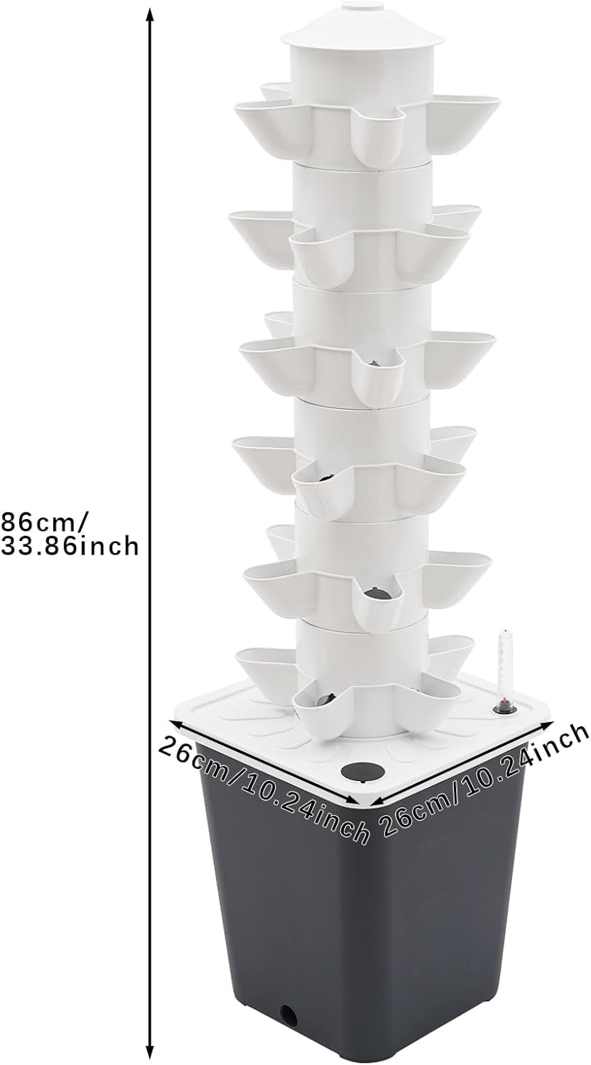 Torre idroponica da 30 capsule, sistema di coltivazione idroponica da giardino, kit di coltivazione idroponica verticale a 6 livelli, torre aeroponica con pompa di idratazione, adattatore e letto di semina (Grigio)