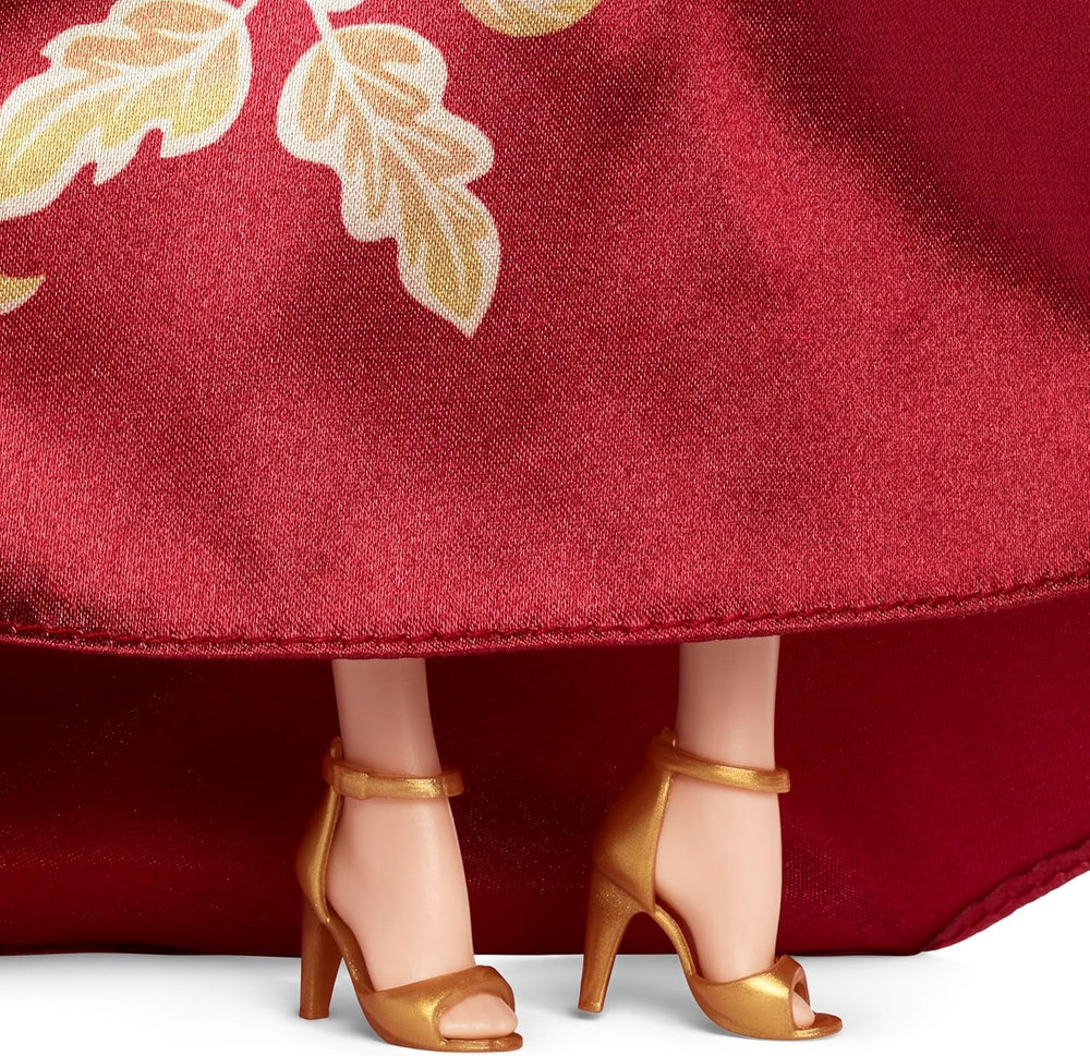 Păpușă Barbie Signature de Anul Nou Lunar în rochie roșie cu model de bujori aurii, jucărie de colecție, JJX83