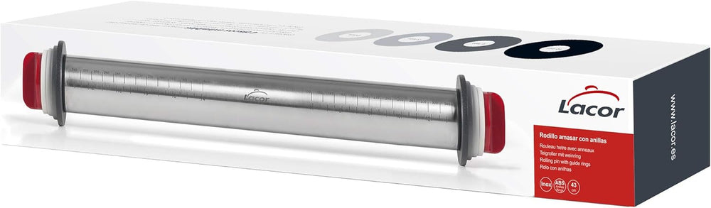 - 67143 - Amasar Küchenroller, 4 abnehmbare Scheiben, Edelstahl, gravierte Messzeichen, Alle Masse, 41.5 cm, Spülmaschinenfreundlich, Grau