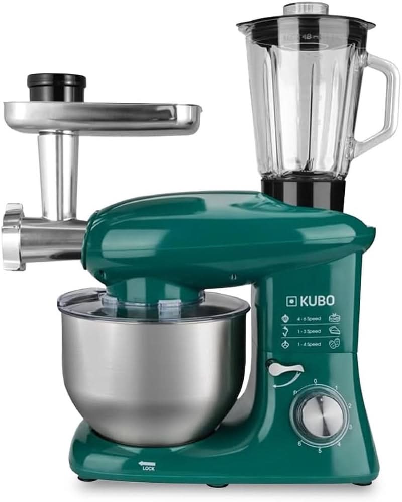Küchenmaschine - 7 Zubehörteile: Mixbecher, Fleischwolf, Große Schüssel, Schutzdeckel, Schneebesen, Mixer Und Knetmaschine - Farbe: Grün - Fassungsvermögen: 6 Liter Mama si Copilul Naty Shop