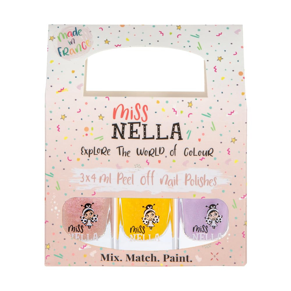 Set di smalti glitterati da 4 pezzi della collezione Miss Nella Magic: rosa, rosso, oro e blu, smalto rimovibile speciale per bambini, non tossico, a base d'acqua, inodore