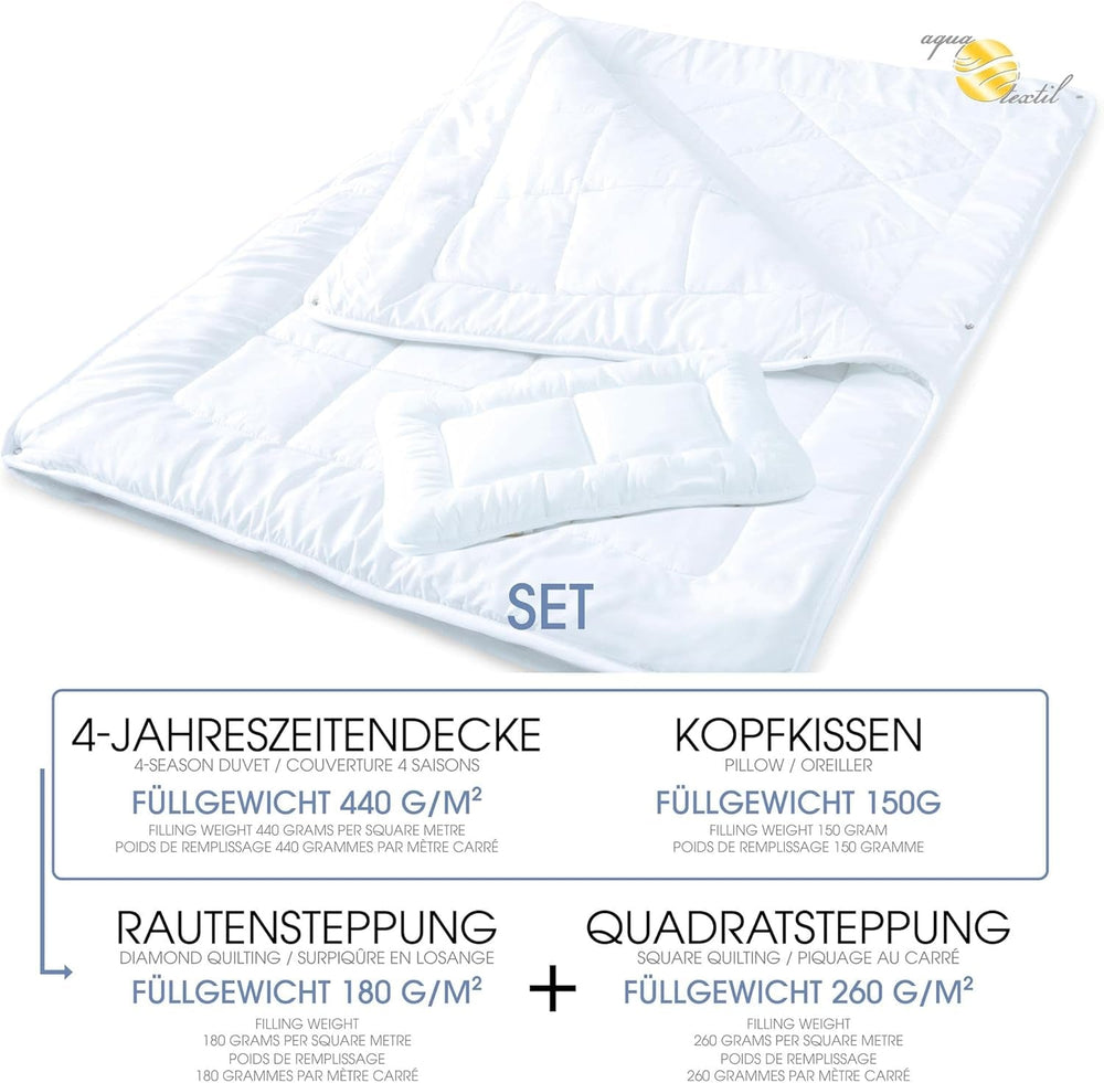 Aqua-Textil Soft Touch Set per bambini Piumino 100 X 135 Cm 250G e 350G con cuscino 40 X 60 Cm 150G Piumino 4 stagioni Termoautonomo Oeko-Tex Piumini e Trapunte Naty Shop