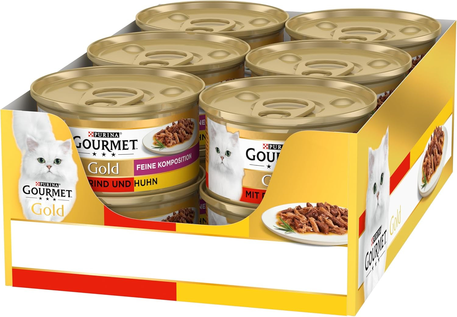 Hrană umedă pentru pisici Gourmet Gold Fine Composition cu vită și pui, pachet de 12 (12 x 85g)