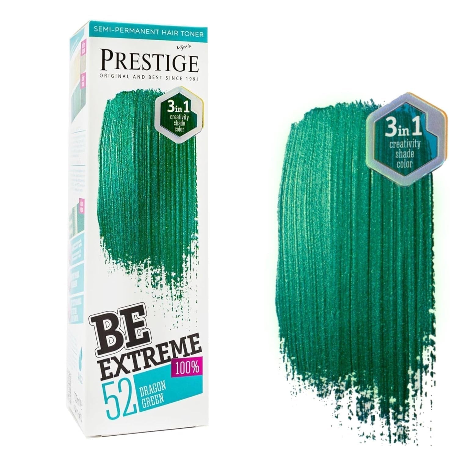 Vip's Prestige Be Extreme | Tonic semipermanent pentru păr 50 Wild Green | Pigment pur | Adaugă culoare părului vopsit sau cărunt | Rezultat temporar | Fără amoniac, fără parabeni, fără PPD