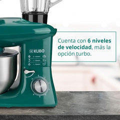 Küchenmaschine - 7 Zubehörteile: Mixbecher, Fleischwolf, Große Schüssel, Schutzdeckel, Schneebesen, Mixer Und Netmaschine - Farbe: Grün - Fassungsvermögen: 6 Liter Mother and Child Naty Shop