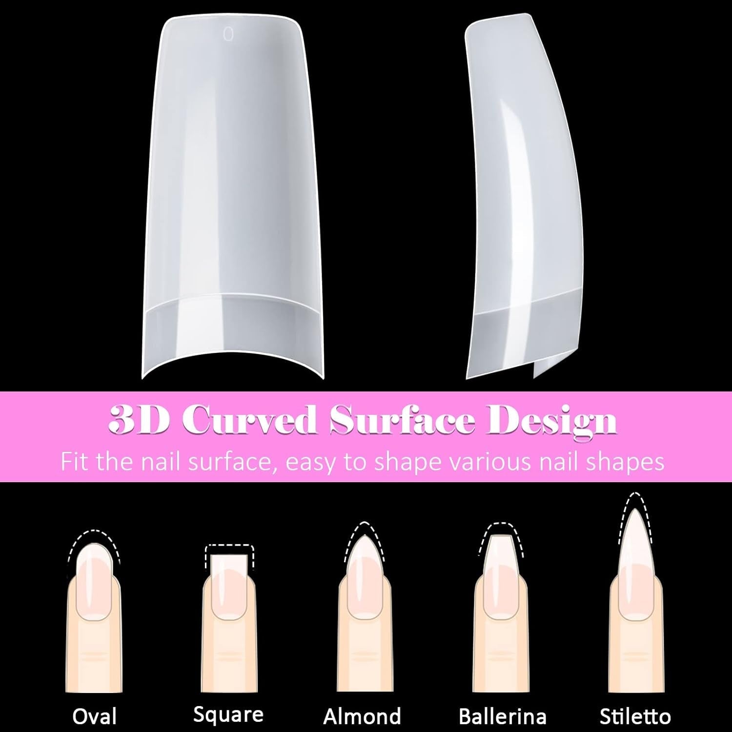 500 de bucăți de vârfuri de unghii artificiale franceze, set de vârfuri de unghii false acrilice, extensii de unghii, vârfuri de unghii, accesorii pentru unghii false cu 4 bucăți de lipici pentru design de unghii, unghii cu gel, naturale