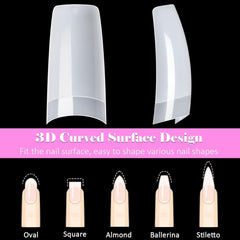 500 de bucăți de vârfuri de unghii artificiale franceze, set de vârfuri de unghii false acrilice, extensii de unghii, vârfuri de unghii, accesorii pentru unghii false cu 4 bucăți de lipici pentru design de unghii, unghii cu gel, naturale