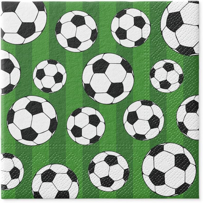 PAW - Șervețele 3 straturi (33 X 33 Cm) I 20 de bucăți I Perfect pentru petreceri, zile de naștere, sărbători I Decorațiuni de masă pentru petreceri pentru copii - Șervețele de hârtie colorate cu motiv - fotbal I minge de fotbal (pachet cu 2)