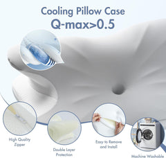 Elegear Pernă din spumă de memorie cu capac de pernă de răcire, pernă pentru dureri de gât Pernă pentru dormit lateral Pernă ergonomică Pernă ortopedică pentru dormit lateral, spate, abdominal 63X 10/14 X36Cm Perne ortopedice cervicale Naty Shop