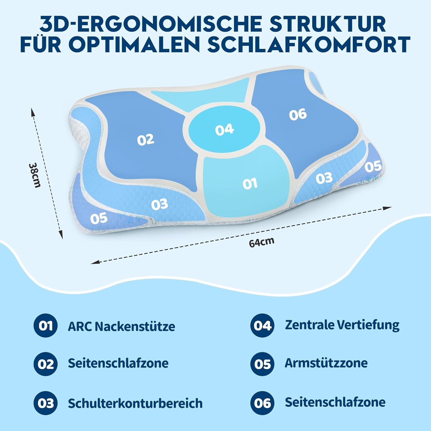Cloudétoile pernă pentru gât pernă din spumă cu memorie - pernă ortopedică ergonomică 2 în 1 pernă din spumă visco pernă pentru dormit lateral, pernă de susținere a gâtului reglabilă pe înălțime pernă din spumă cu memorie, alb 64X38X12 cm Perne ortopedice cervicale Naty Shop