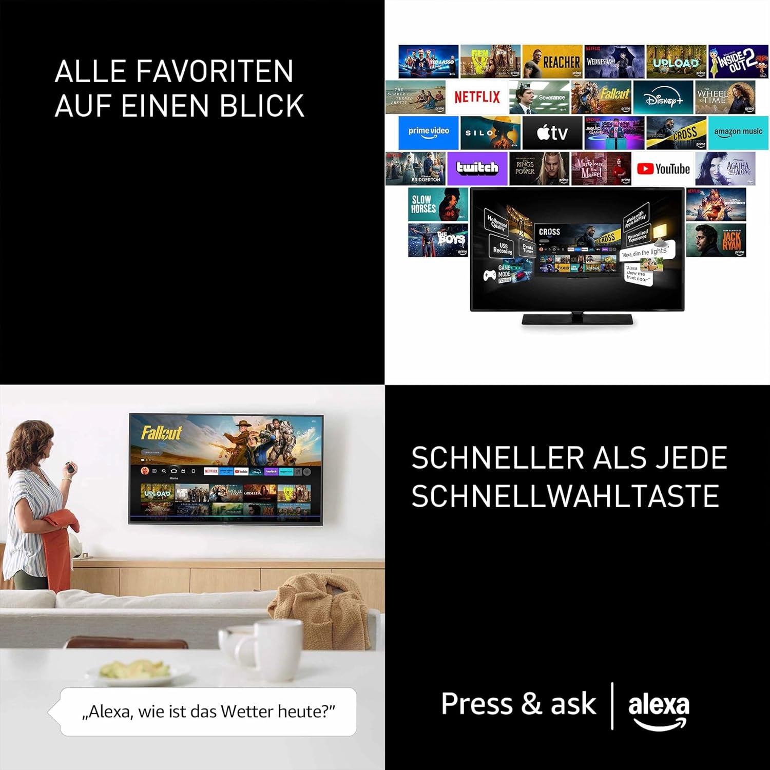 Televizor Panasonic Premium TV-50W85BEZ, seria W85B, 50 inch, televizor inteligent QLED 4K Ultra HD, 2025, 120 Hz, Fire TV, Dolby Vision și Atmos, mod Joc Extrem, Alexa, asistență Apple, Bluetooth, negru