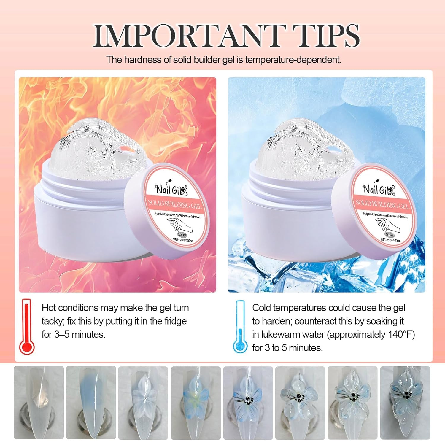 NAILGIL Gel solid pentru ojă, gel solid pentru adeziv pentru unghii, sculptură 3D pentru unghii cu set de instrumente, salon DIY acasă, transparent 15G