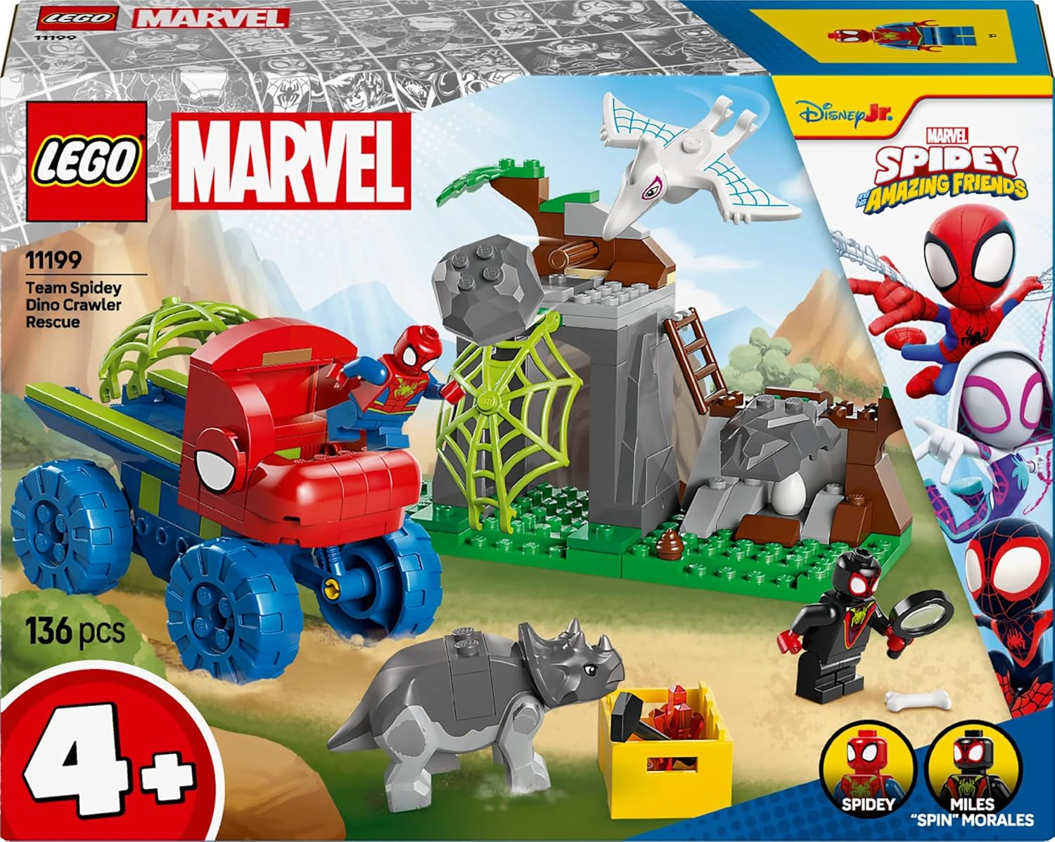 LEGO Marvel La squadra di Spidey in missione di salvataggio nel camion Dino Costruisce un'auto giocattolo per supereroi Set avventura per bambini 4+ Spidey e i suoi super amici 11199 Set da costruzione Acquista il negozio LEGO
