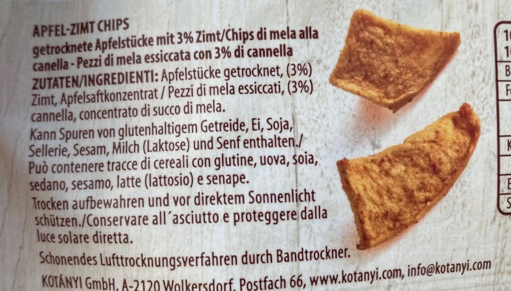 Pezzi di mela essiccata Kotanyi con cannella, 100% naturali, 9 x 40 grammi Prodotti disidratati Naty Shop