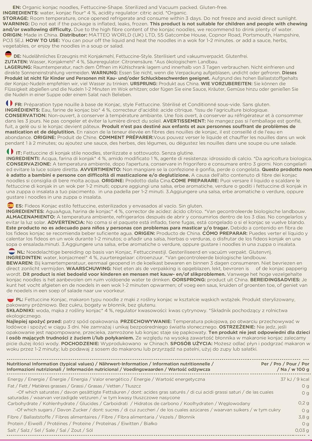 Elf-Family 6 scatole (12 pezzi) Tagliatelle Shirataki Konjac biologiche a bassissimo contenuto di carboidrati Vegane senza glutine - 1,62 kg, Tagliatelle istantanee senza carboidrati/cheto/a basso contenuto calorico/Senza grassi/senza zucchero - Spaghetti e fettuccine