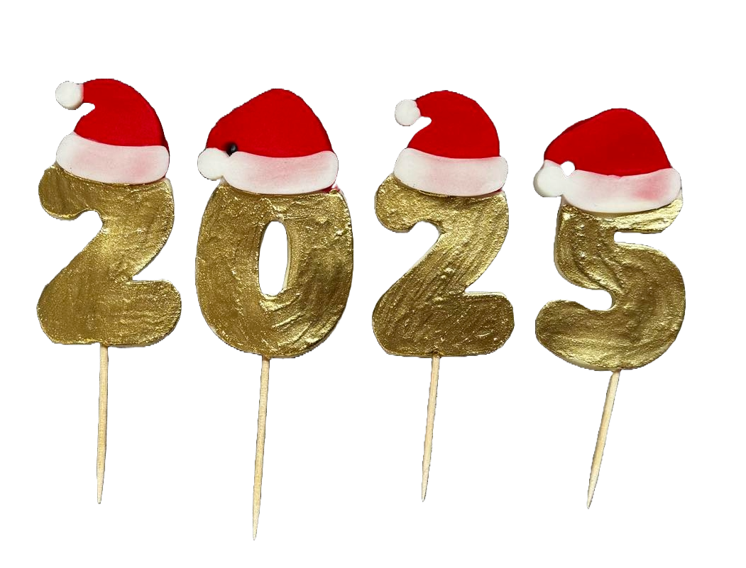 Set 4 decoratiuni comestibile din pasta de zahar, La multi ani, 2025 Decoratiuni din Pasta de Zahar Naty Shop