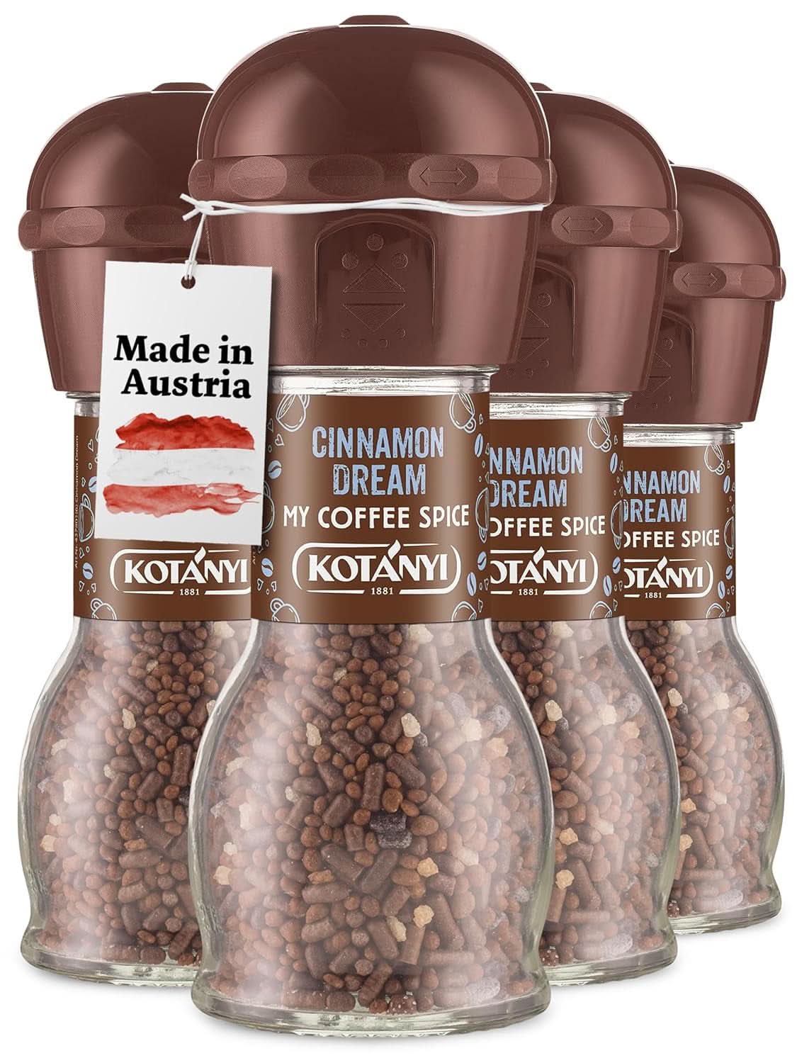 Topping per il caffè Kotanyi Cacao Kiss | Meraviglioso cioccolato con pezzetti di cioccolato pregiato, confezione da 4 (4 X 63 grammi) Naty Shop Cinnamon Dream Set da 4