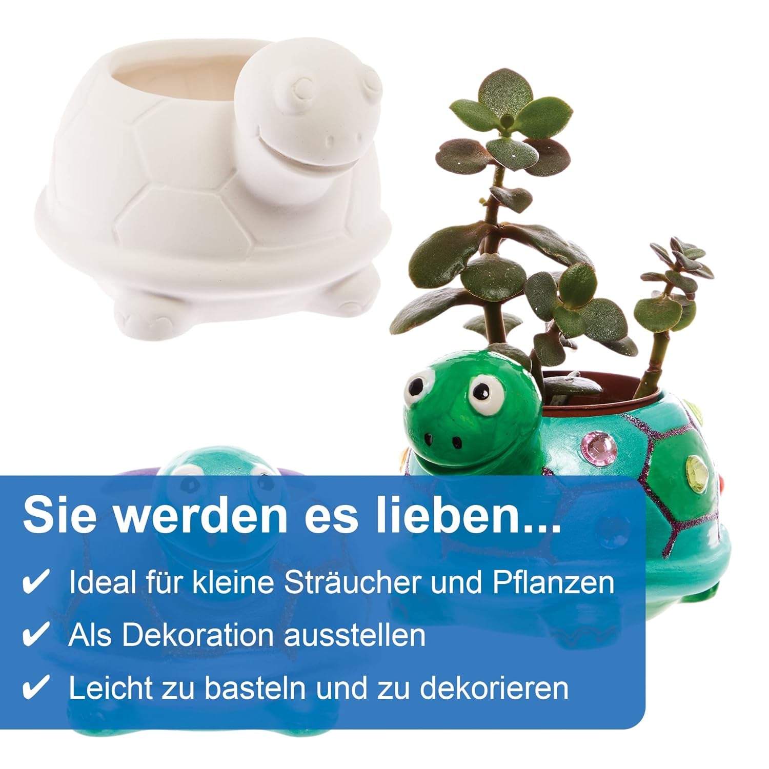 Ghivece ceramice Baker Ross FX594 Turtle - Pachet de 2, Pictează-ți propriul ghiveci