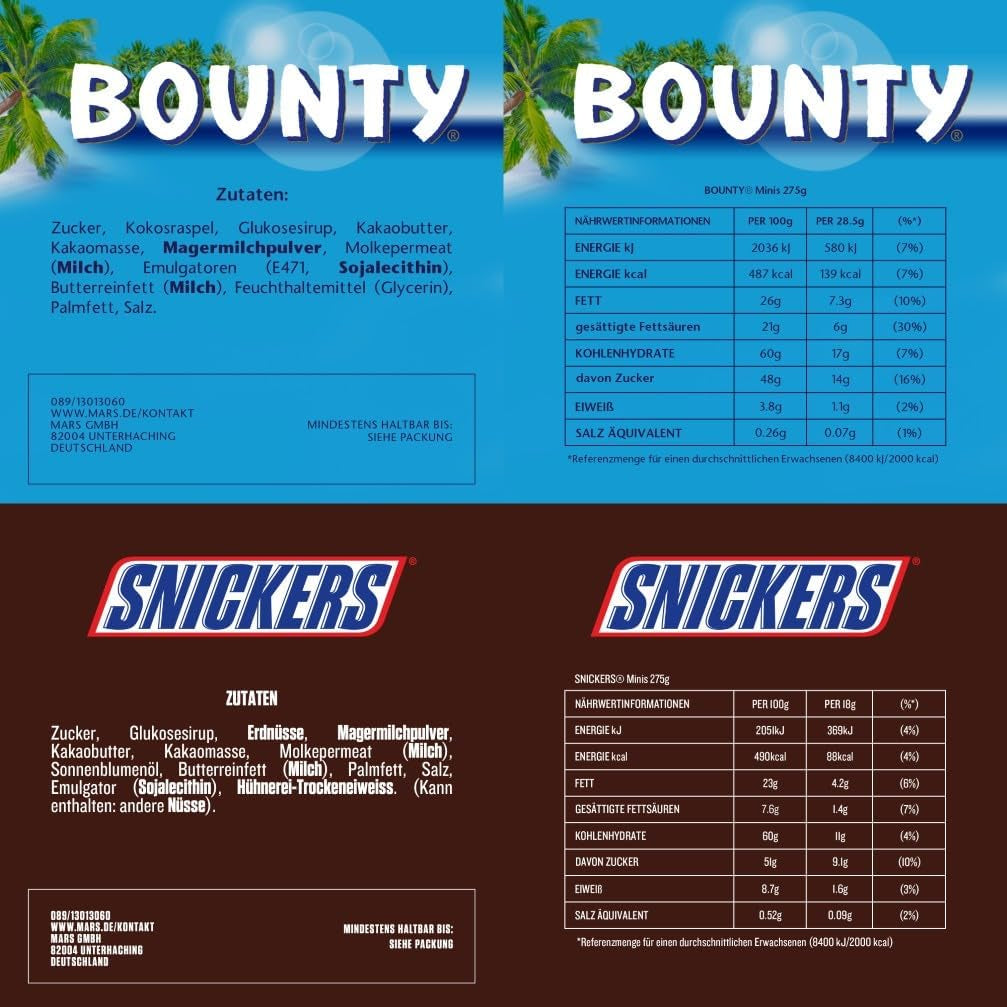 Confezione mista mini cioccolato, 71 mini snack al cioccolato (Mars, Snickers, Bounty, Twix, Milky Way) sotto forma di caramelle, ideali per una serata di football americano (1400 g)
