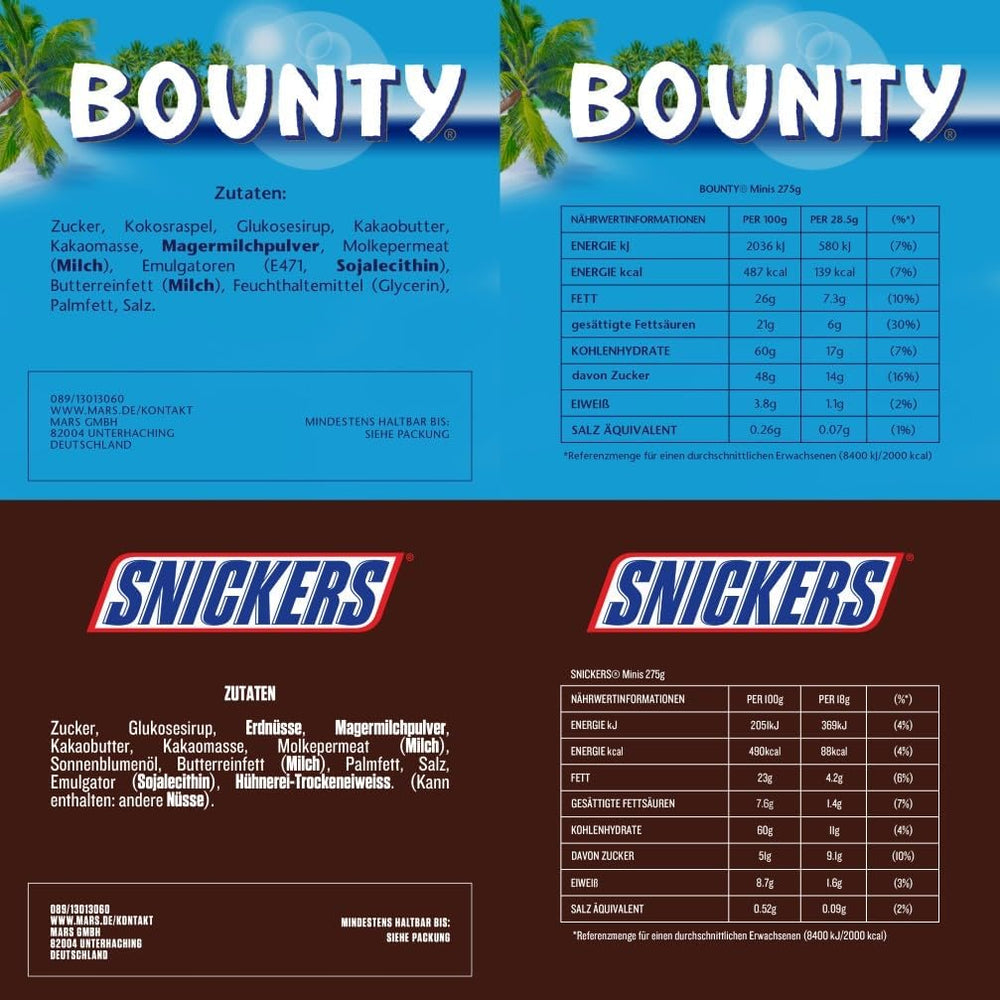 Confezione mista mini cioccolato, 71 mini snack al cioccolato (Mars, Snickers, Bounty, Twix, Milky Way) sotto forma di caramelle, ideali per una serata di football americano (1400 g)