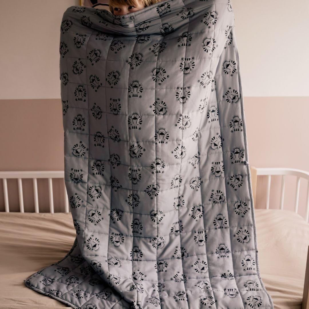 Pătură ponderată pentru copii | 3.5 Kg | 100X150Cm | Pătură de terapie | Pături ponderate | Pătură grea (față de tigru albastru, 3.5Kg-100X150 Cm) Paturi si Cuverturi BLENKZ.