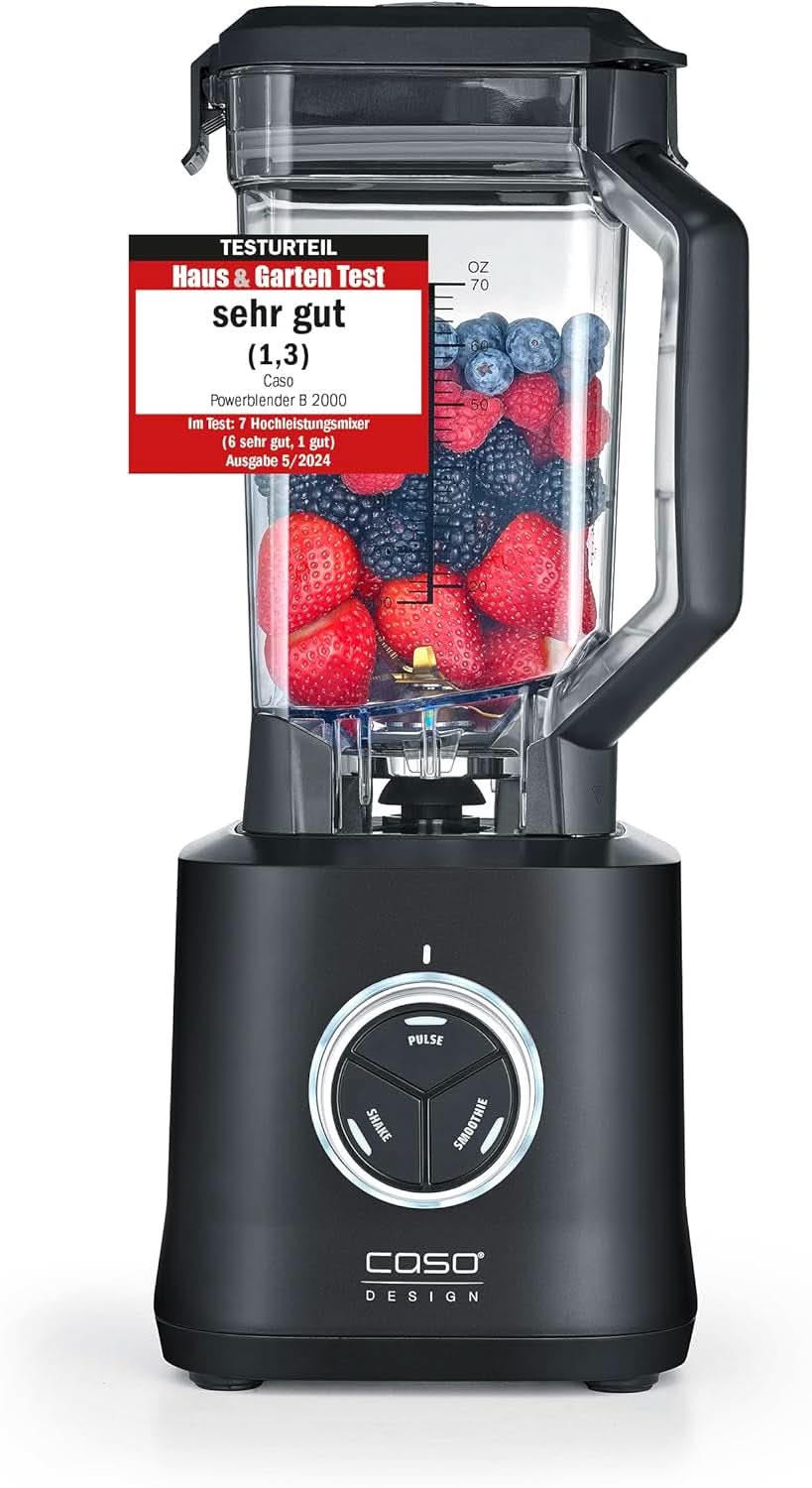 CASO Powerblender B 2000 - Robot da cucina professionale, 30.000 giri/min, 2000 Watt, miscelatore Tritan-Mix (2 L), Bpa-Frei, Pulse-, Shake-, Smoothie-Funktion, 8-Fach Messer-System Mit Titanbeschichtung Kitchen Naty Shop