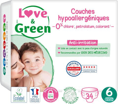 Love & Green, Pannolini per neonati, ipoallergenici, taglia 6 (34 unità) Mamma e Bambino Naty Shop