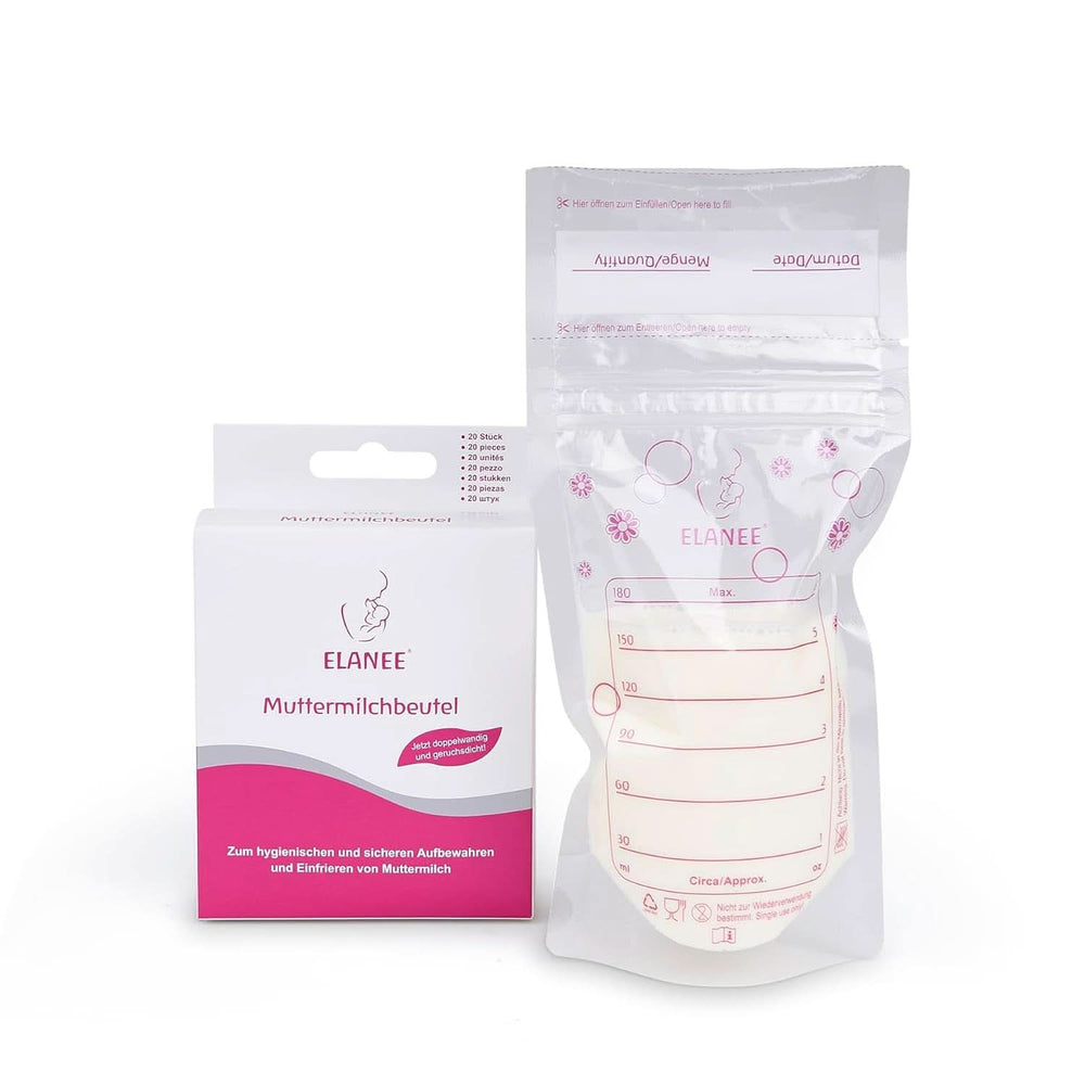 ELANEE Muttermilchbeutel, Aufbewahren & Einfrieren Von Muttermilch, Geschmackneutral Und Vorsterilisiert, Doppelter Sicherheitsverschluss, 20 Stück, Mit Standfuß (711-00) Accessori per alimenti per bambini e allattamento Naty Shop