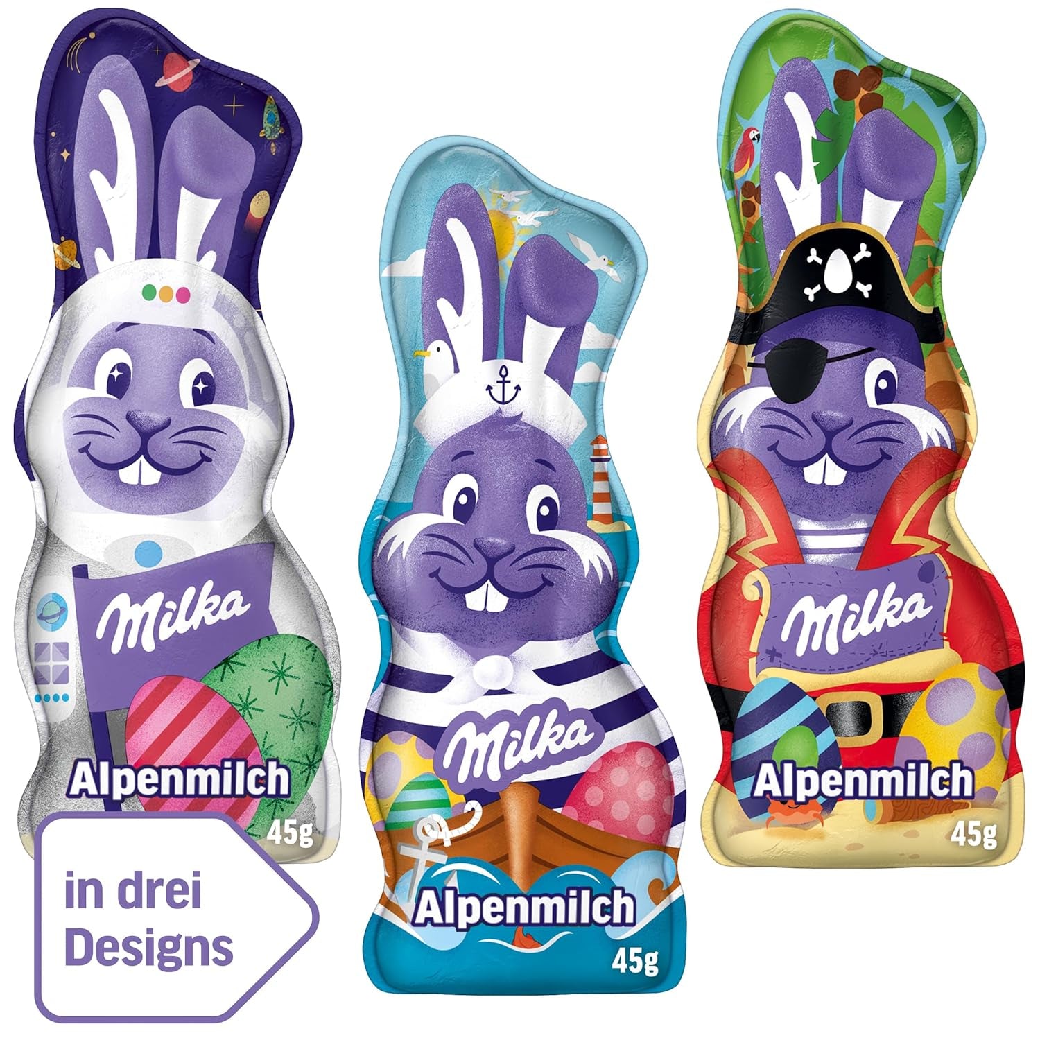 Milka Smiling Bunny Alpine Milk Design Edition - Cioccolato pasquale con 3 diversi design - 24 x 45 g