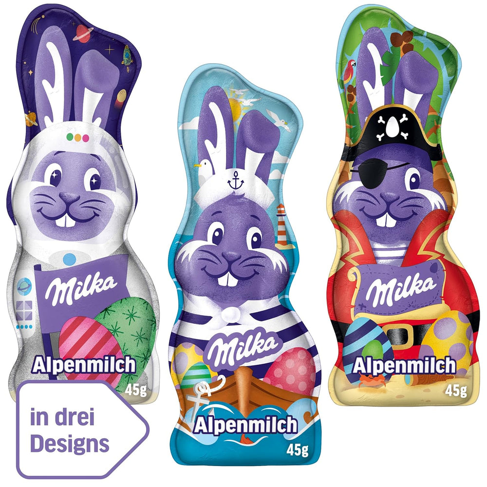 Milka Smiling Bunny Alpine Milk Design Edition - Cioccolato pasquale con 3 diversi design - 24 x 45 g