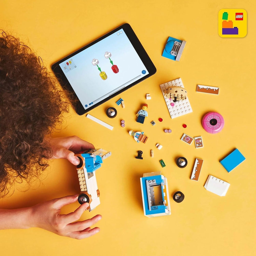 LEGO City Donut Truck - Camion de mâncare de jucărie cu 2 minifigurine de poliție - Jucărie de construcție pentru băieți și fete cu vârsta peste 5 ani - Idee de cadou pentru ziua de naștere și sărbători 60452 Seturi de constructie Besuche den LEGO-Store