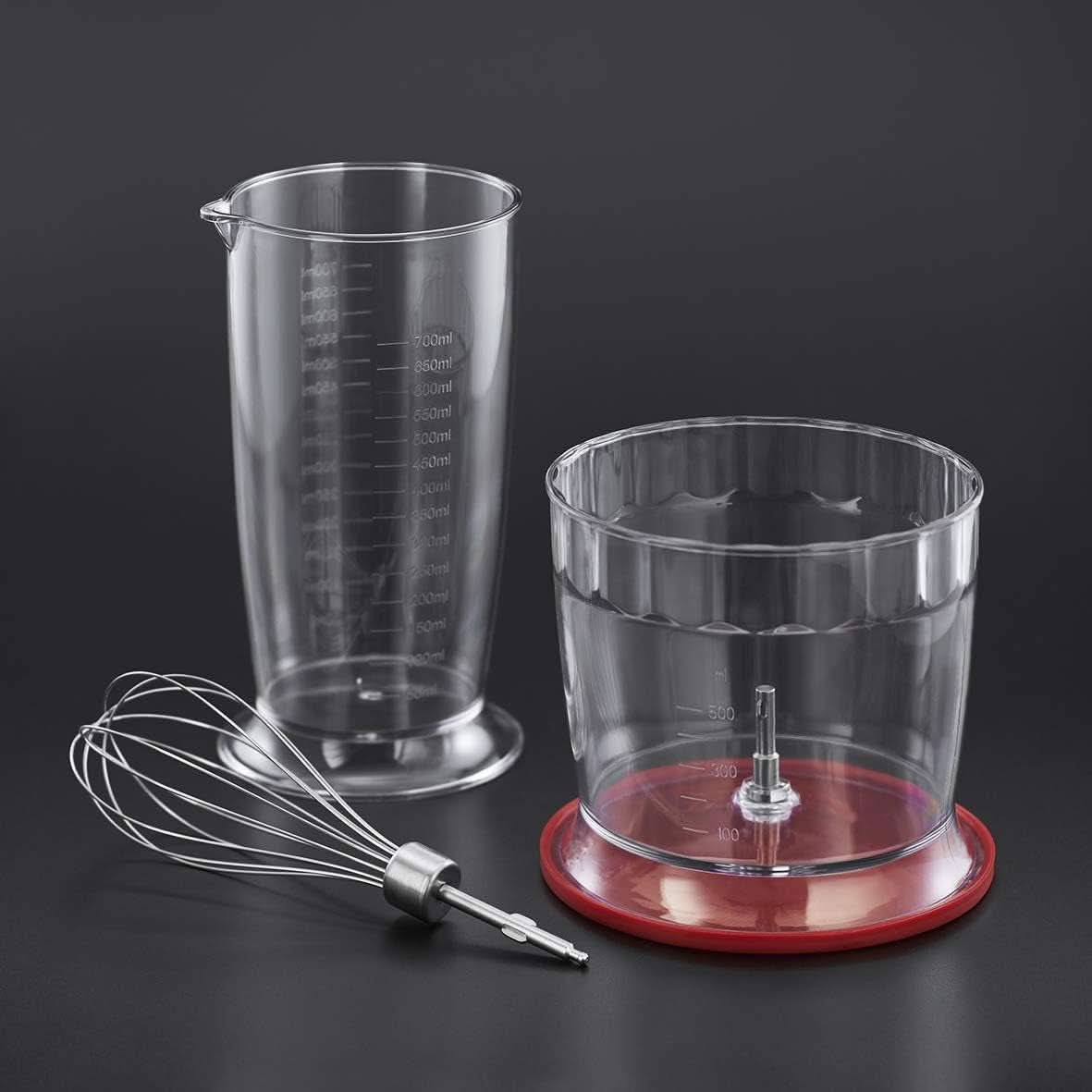 Russell Hobbs Stabmixer [3-In-1: Pürierstab/Zerkleinerer, Mixer- & Schneebesenaufsatz] Desire Rot (senza Bpa e Spülmaschinenfestes Zubehör, Für Smoothie, Suppen Saucen, Joghurt Babynahrung) 24700-56 Kitchen Naty Shop