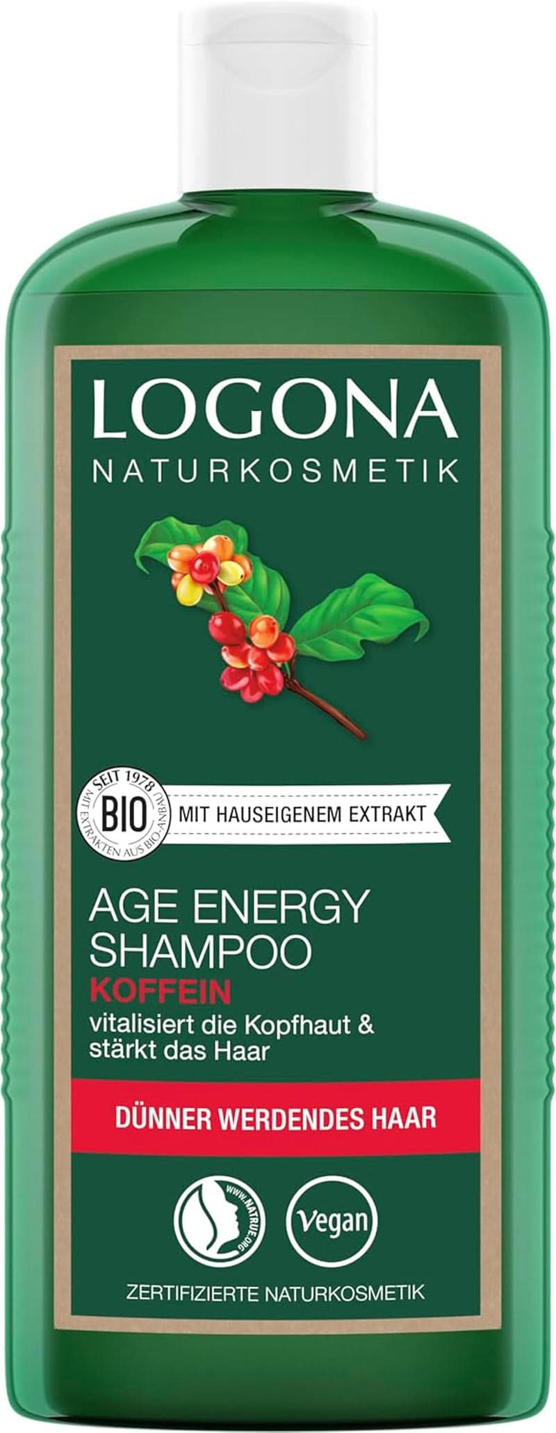 LOGONA Cosmetici Naturali, Shampoo, formula vegana con caffeina biologica, 250 ml Doccia e bagno Naty Shop 1,5 litri