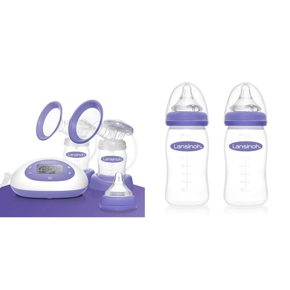 Pompă de sân electrică Lansinoh 2 în 1 - afișaj LCD iluminat - pompare pe una sau ambele părți - reglabilă individual - mai mult lapte în mai puțin timp Accesorii Hrana si Alaptare Bebe Naty Shop Pachet cu biberon M, 2 x 240 ml Pompa de san electrica 2In1 (noua)