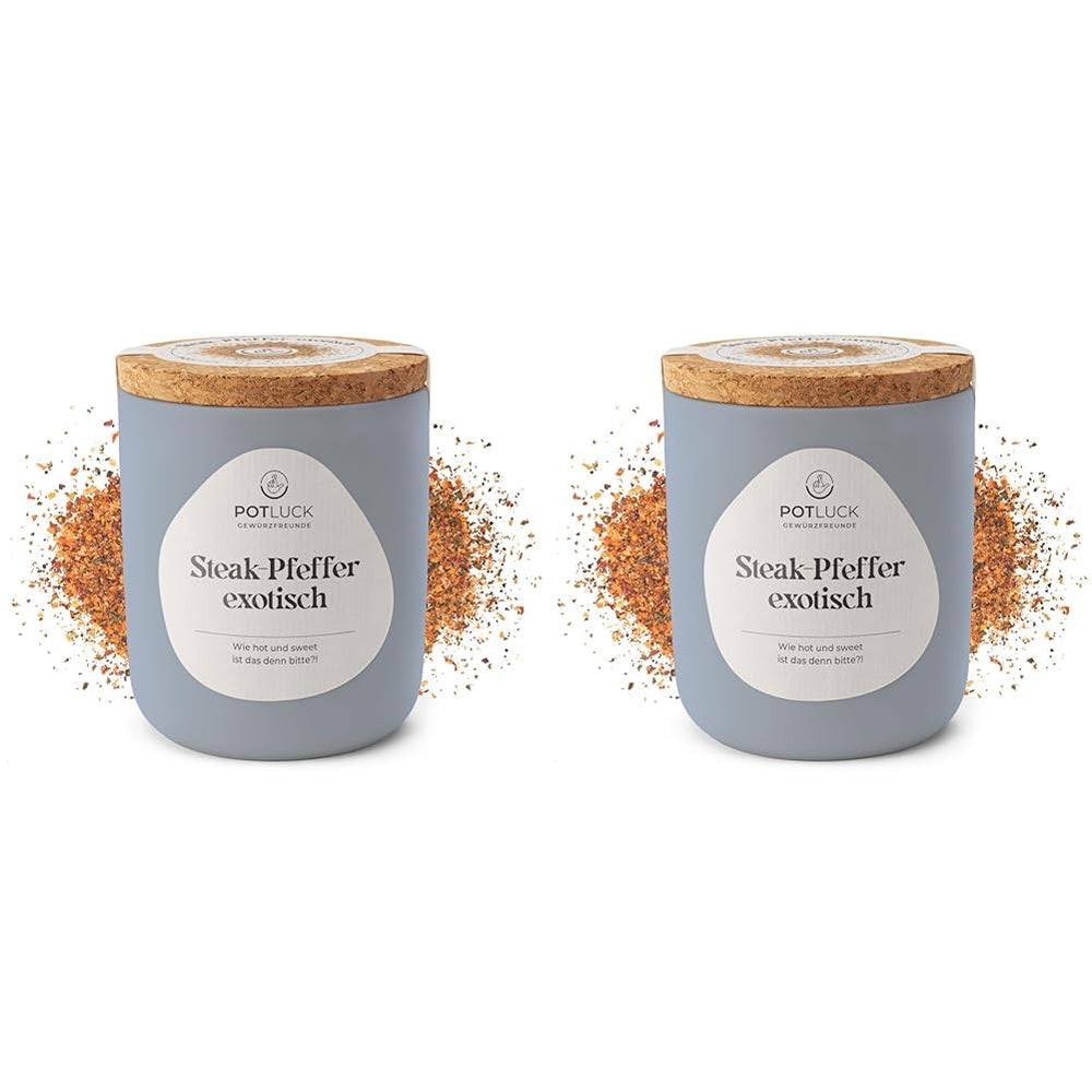 Potluck | Bistecca-Pfeffer esotica | Gewürzzubereitung im Keramiktopf | 80g| Vegano, senza glutine e con ingredienti naturali