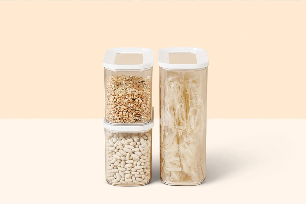 Mepal set de 3 borcane de depozitare cu capac - Recipient dreptunghiular pentru alimente - Organizator de bucătărie din plastic - Recipient de depozitare etanș - 1x 2000 ml & 2x 1000 ml - Alb Cutii depozitare alimente Naty Shop