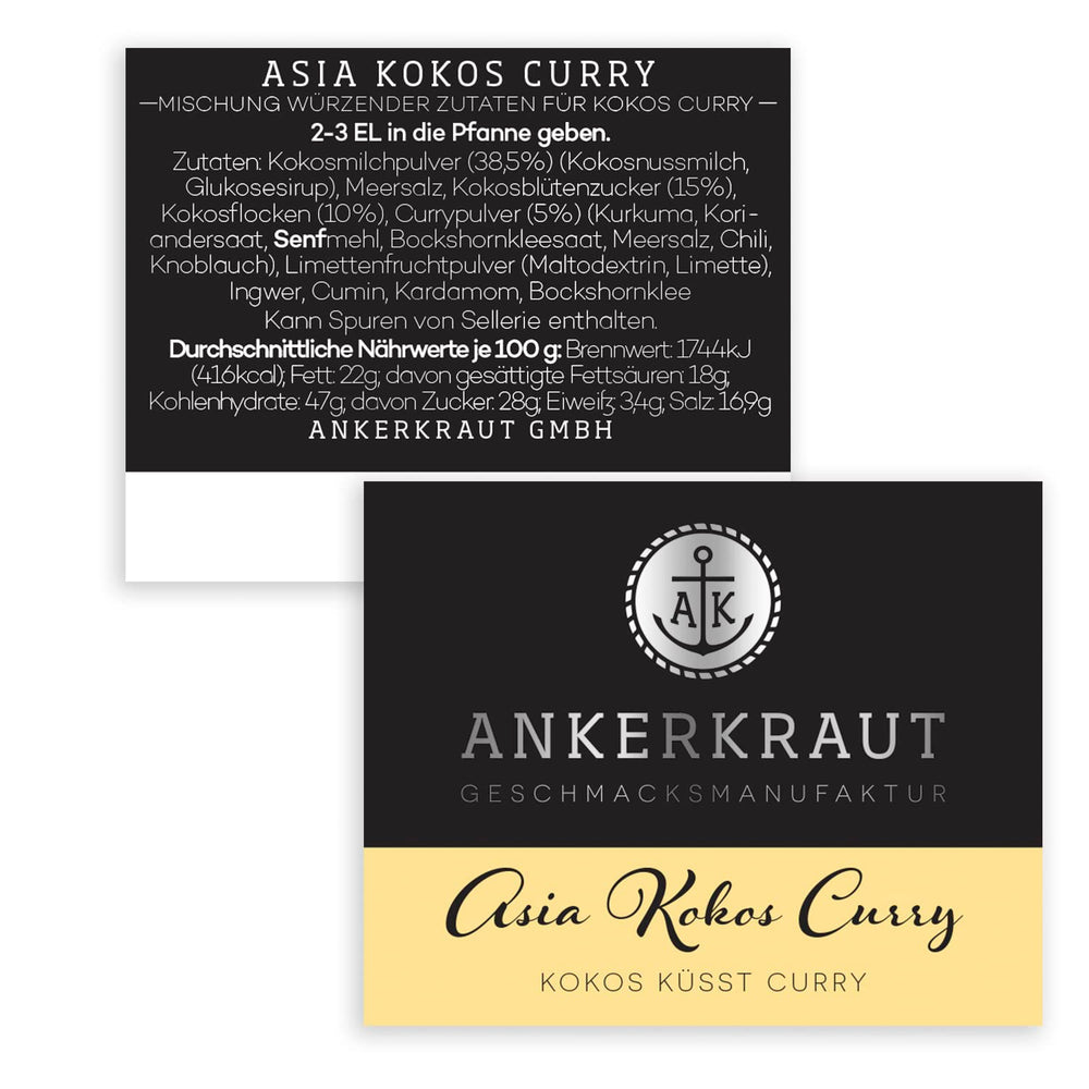 Ankerkraut Asia Kokos Curry, 85g in vetro di sughero, Gewürz für Kokos-Milch Gemüse Fleisch, Einfach Lecker Zu Hause Kochen, Premium Qualität in der Panne