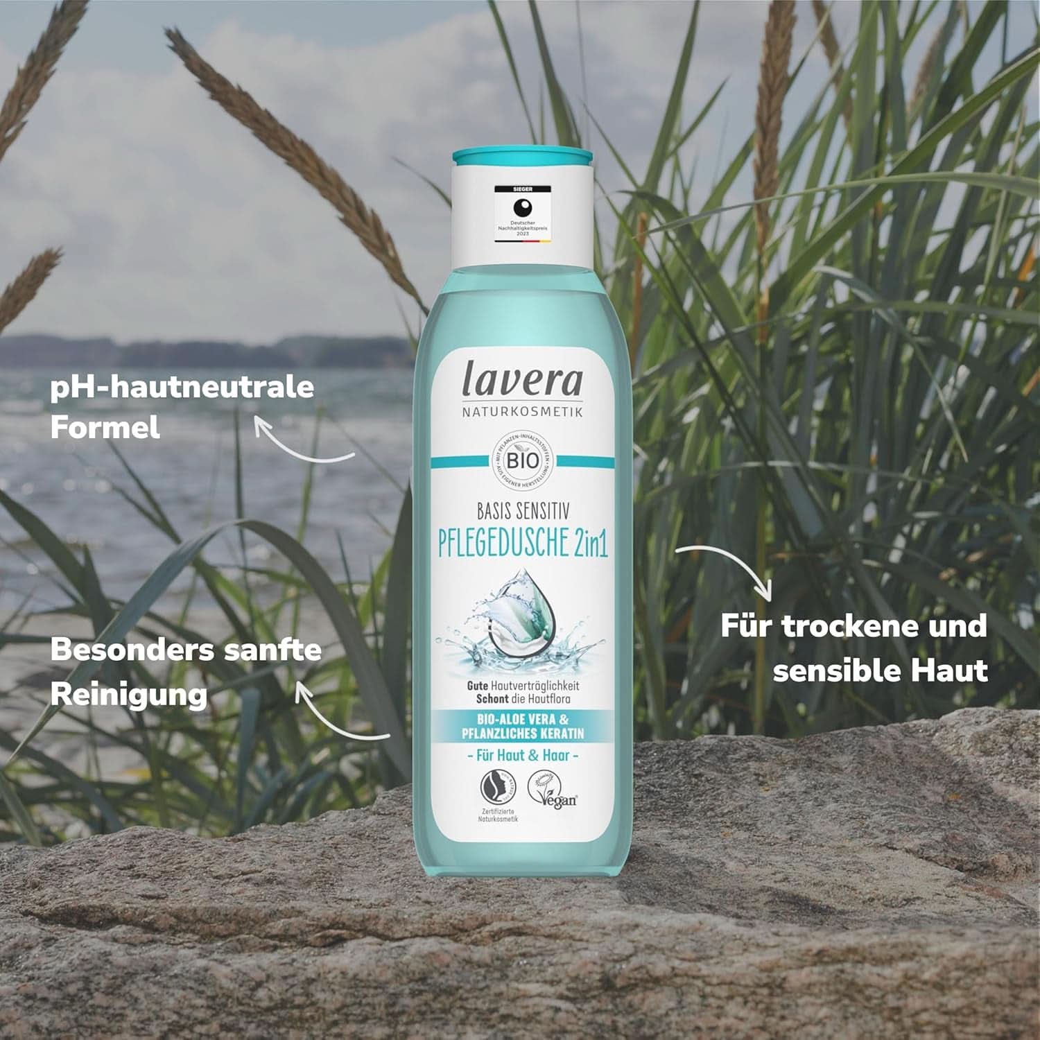 Lavera Care Basis Sensitiv 2 in 1, Shampoo e gel doccia con aloe vera biologica e cheratina vegetale, 250 ml Doccia e bagno Naty Shop