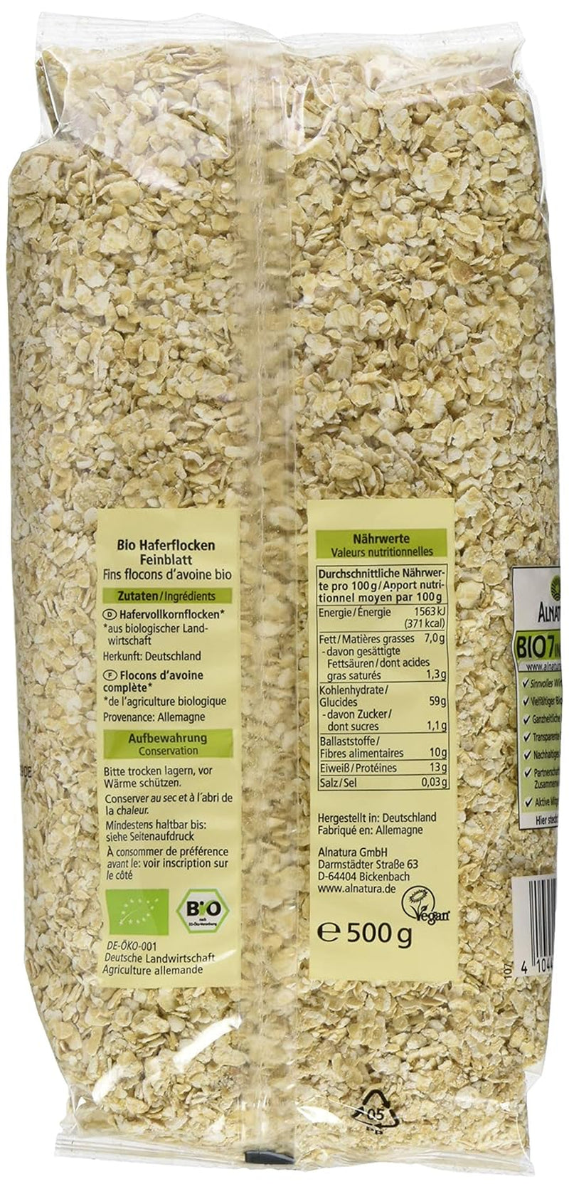 Farina d'avena biologica, fiocchi piccoli, 500 g (1 confezione)