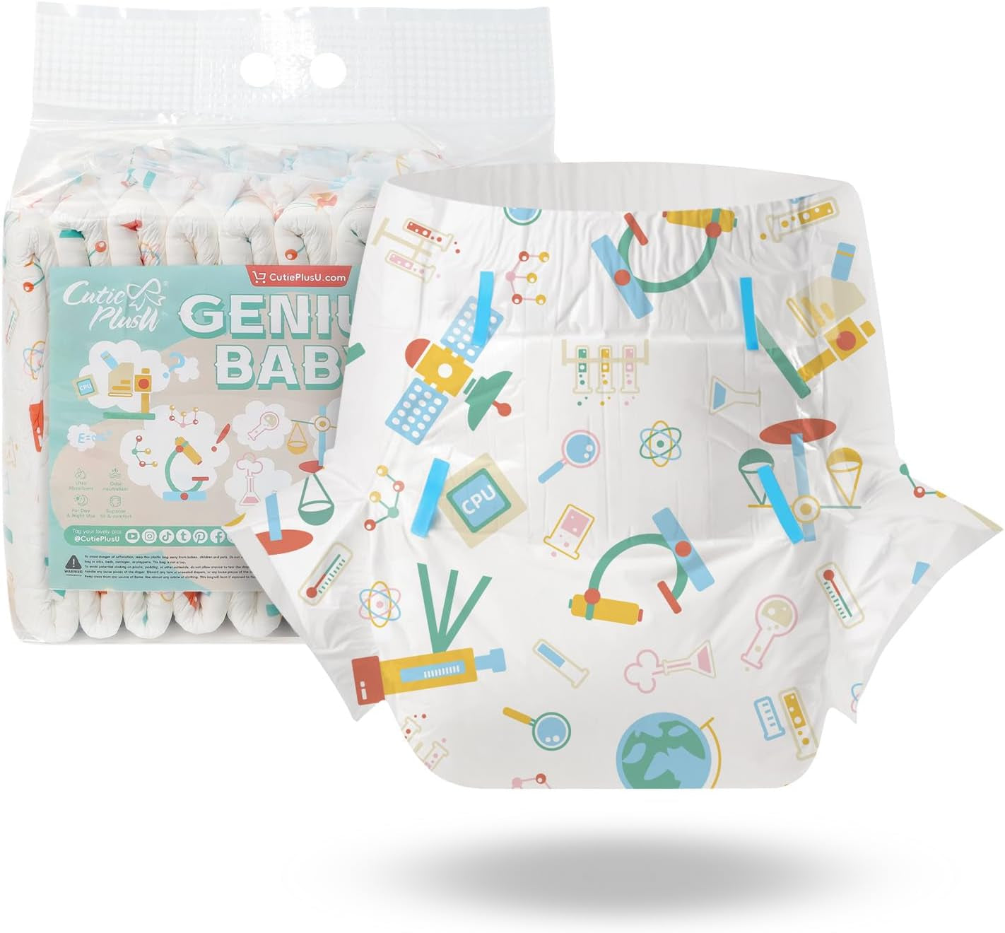 CutiePlusU Pannolini per adulti, confezione da 10, pannolini usa e getta per donne e uomini, massima assorbenza durante la notte - I Love Summer (taglia media 71-96 cm)