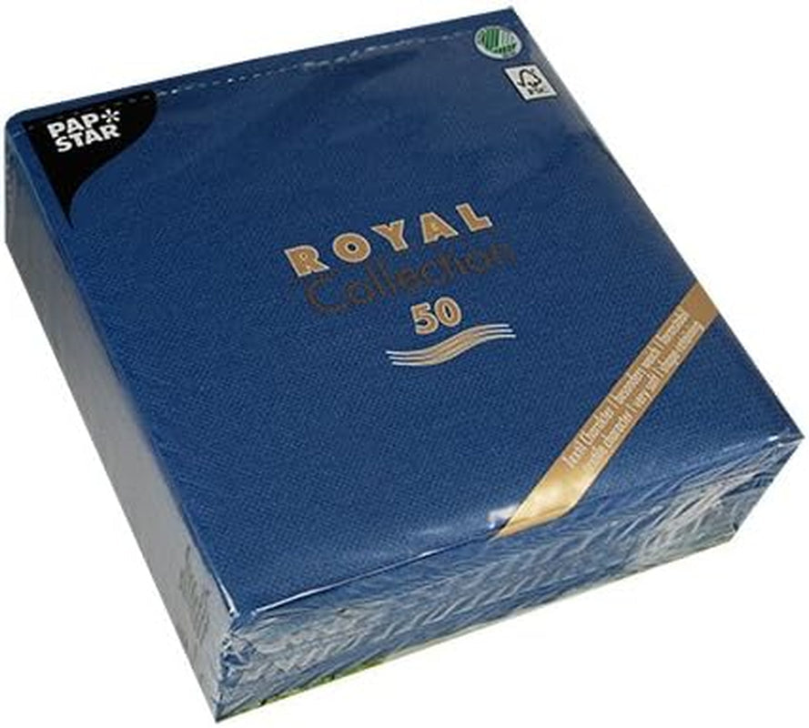 Suporturi de lumânări Papstar albastre (50 bucăți) Ø 2,2 X 25 Cm, albastru închis, fără funingine & șervețele/șervețele de hârtie albastru închis "Royal Collection" 40 X 40 Cm, 1/4-fold, 1 X 50-pack