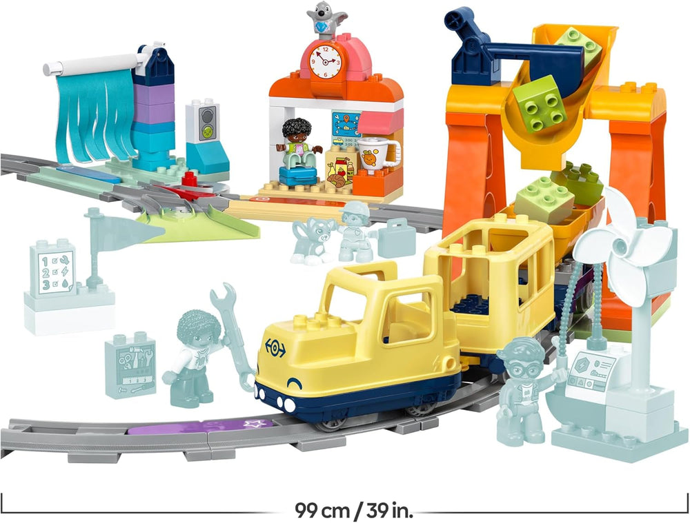 LEGO DUPLO Große interaktive Eisenbahn -Lernspielzeug für Kleinkinder ab 3 Jahren – inkl. Schieb-und-los-Zug mit Licht und Sound, 16 Gleisstücke & 4 Figuren – Geschenk für Jungen & Mädchen - 10428