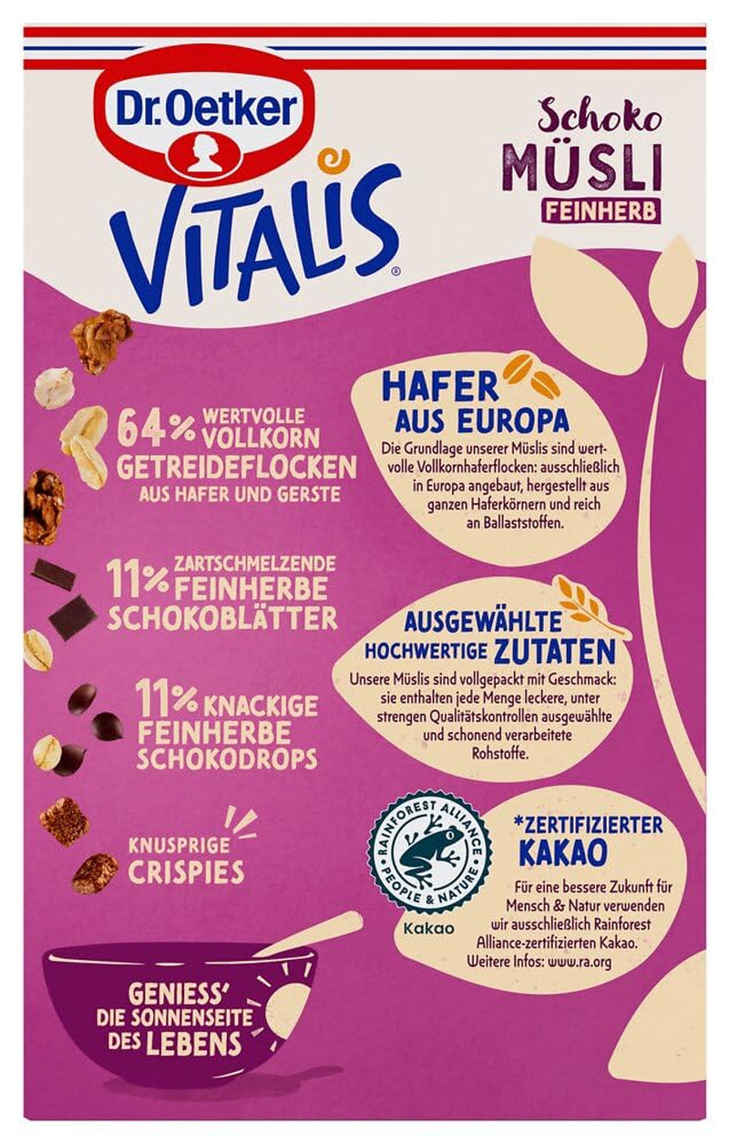 Dr. Oetker Vitalis Muesli al cioccolato fondente: Muesli da colazione al cioccolato fondente, confezione da 6 (6 x 600 g)