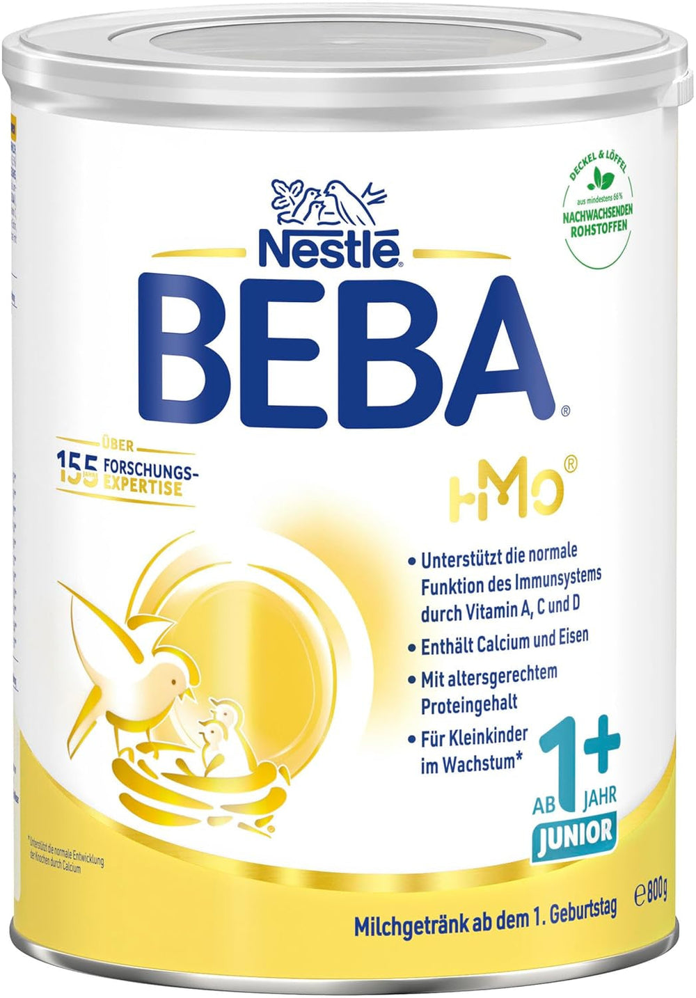 Băutură cu lapte BEBA Junior 1+ de la 1 an, Cu HMO, Conținut de proteine adaptat vârstei, Numai lactoză, Fără ulei de palmier, Fără ulei de pește, Hrană pentru copii mici, Lapte praf pentru bebeluși, Pachet de 6 (6 x 800g)