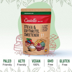 Stevia + eritritolo 1:1 sostanza nutriente | 1G = 1GZucker | 100% Natürlicher Zuckerersatz - 0 Kalorien - 0 Glykämischer Index - Keto Und Paleo - 0 Netto-Kohlenhydrated - Kein GVO - Castello since 1907-850 G Dolcificanti Naty Shop