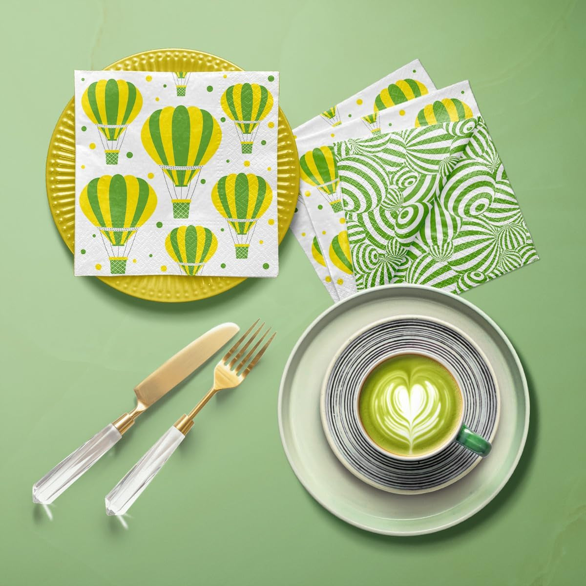 PAW - Șervețele față-verso 3 straturi (33 X 33 cm) I 20 bucăți I Perfect pentru zile de naștere, petreceri, nunți, comuniuni, sărbători I Decorațiuni de masă imprimate pe ambele părți - Flori boho păsări I Baloane dungate