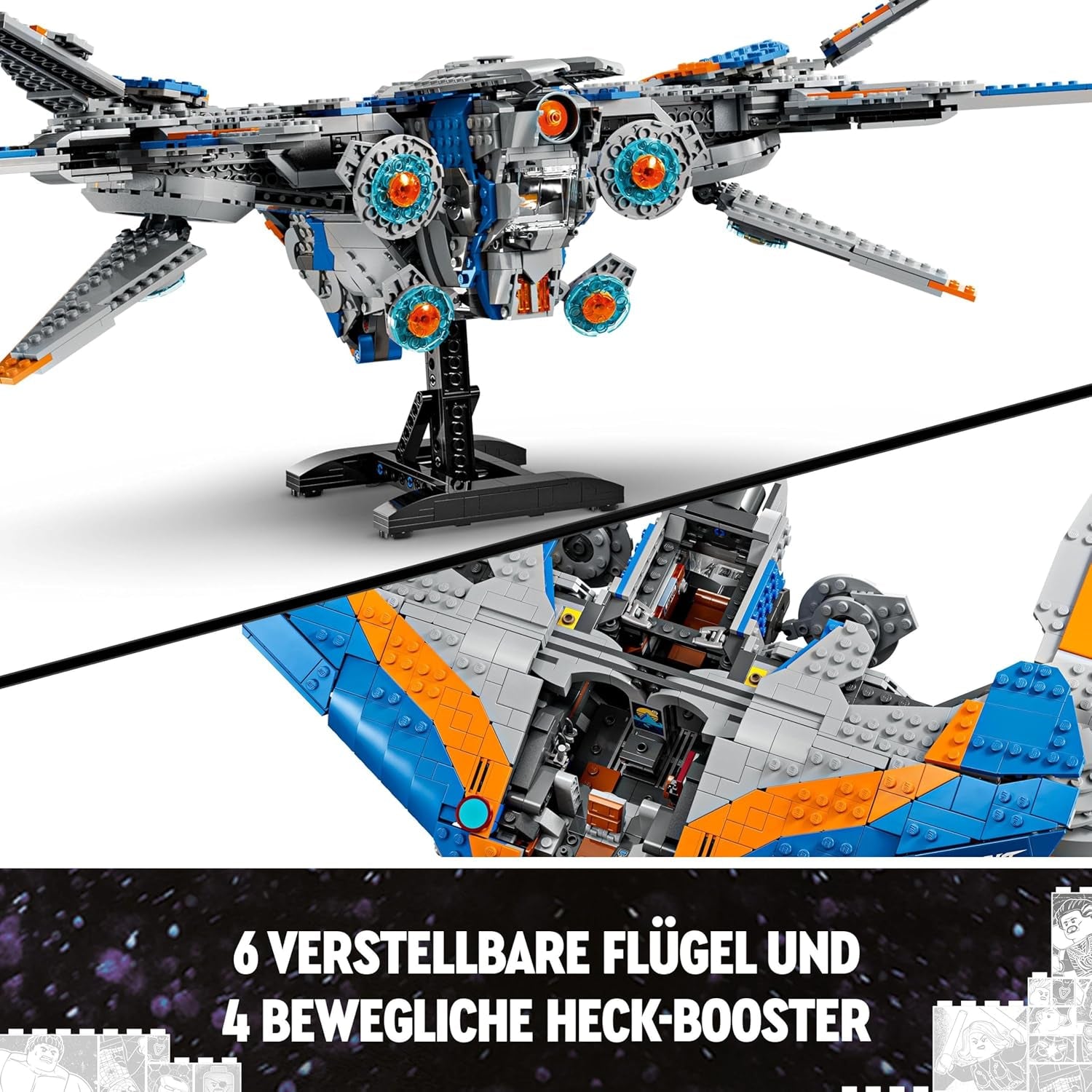 LEGO Marvel Guardiani della Galassia: The Milano Building Modello di astronave con 4 minifigure di supereroi Avengers Volantino per avventure spaziali Regalo per ragazzi e ragazze 76286 Set da costruzione Beuche den LEGO-Store